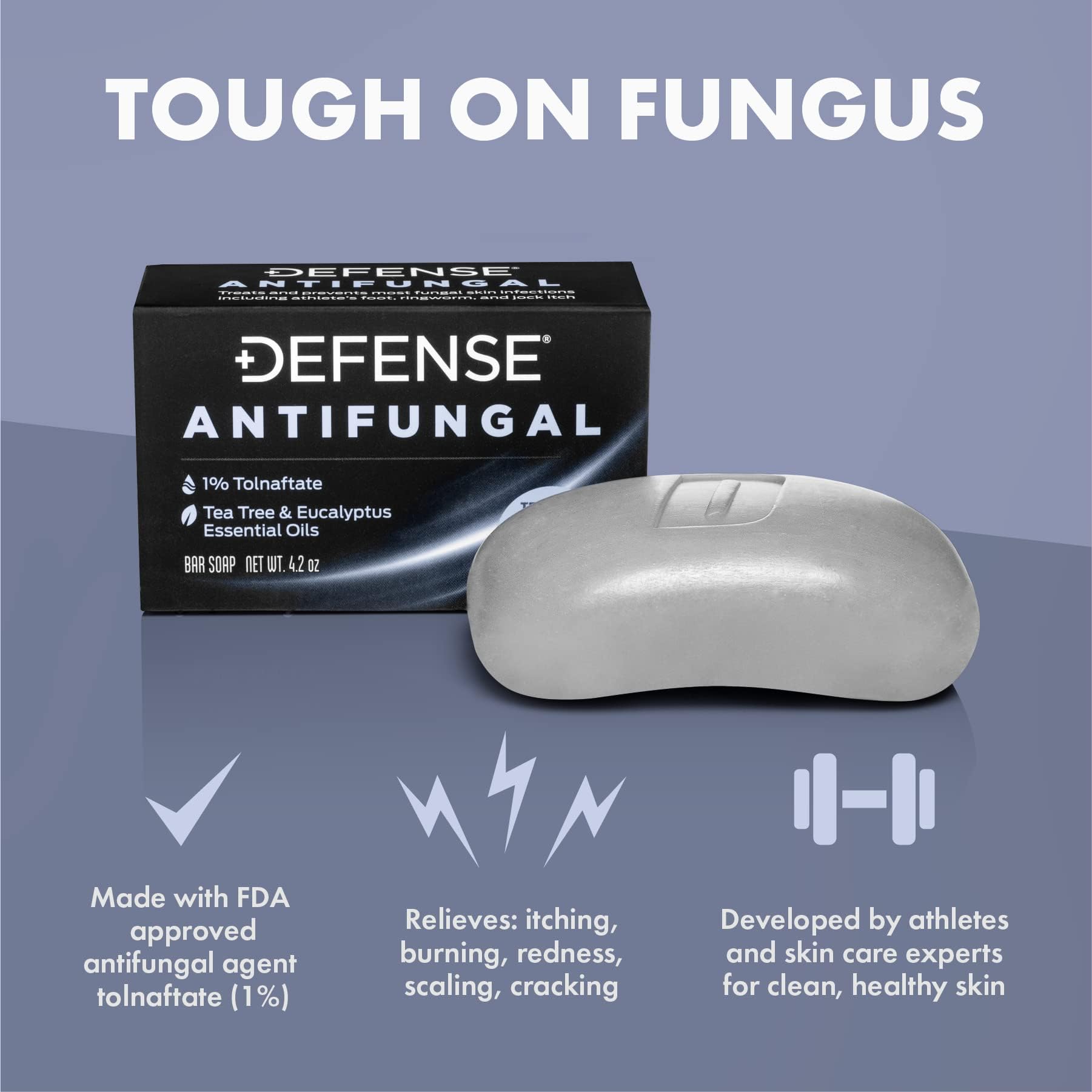 Defense Soap antifungal bar soap in use on foot