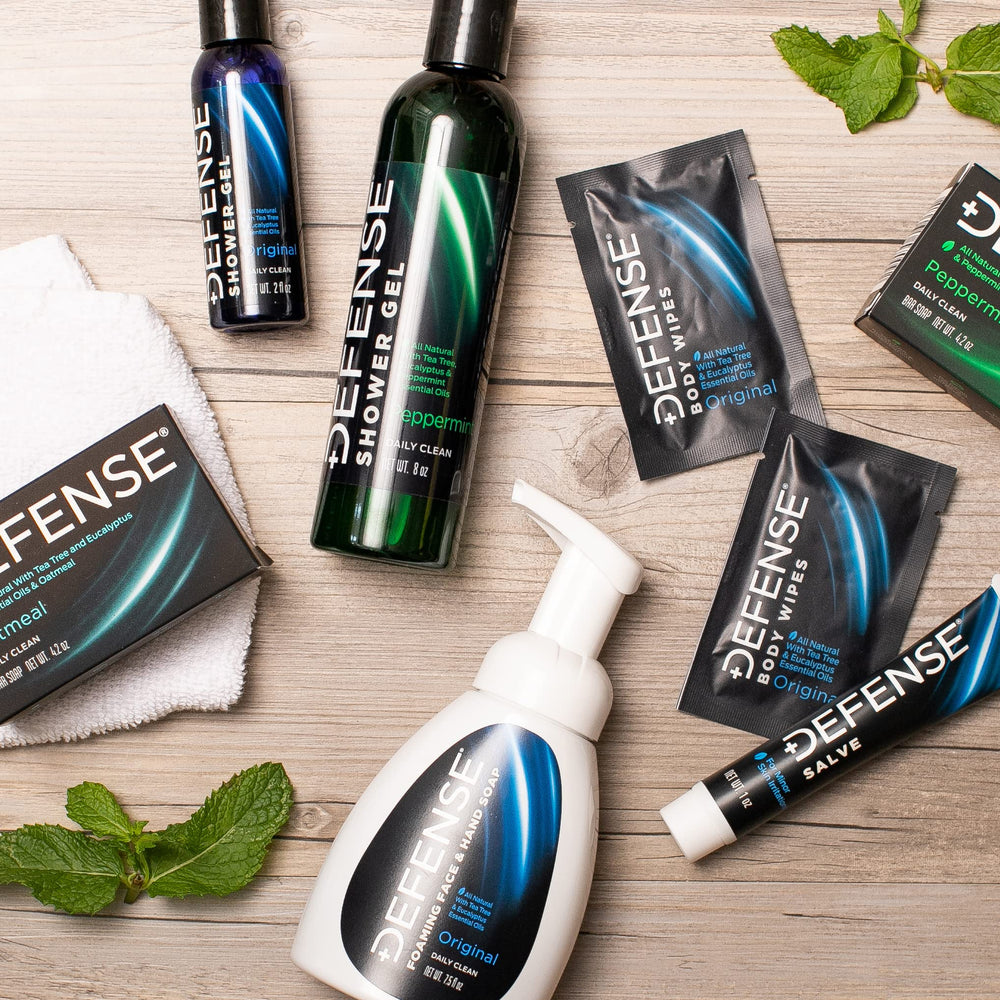 Defense Soap Tea Tree Ointment being applied to minor skin irritations for relief.