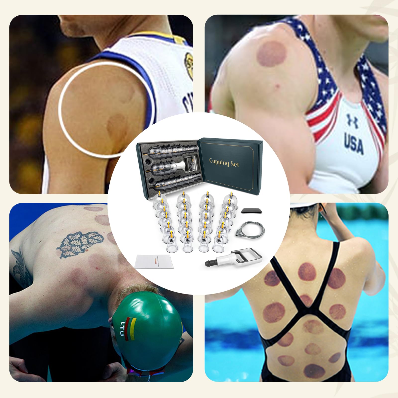 DEFUNX hijama cupping kit with U‑shape cups for contoured areas.