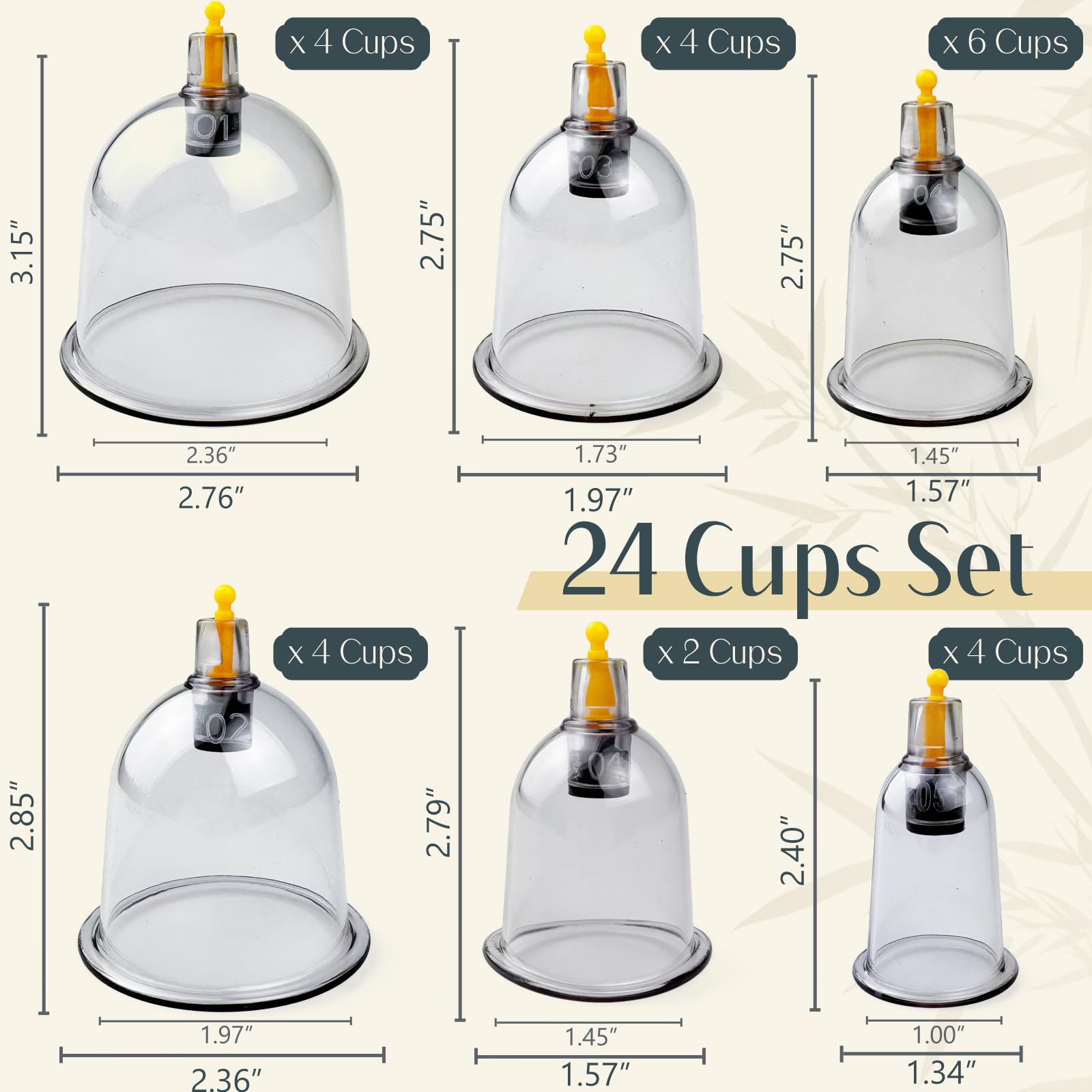 DEFUNX 24-cup set with varied sizes for targeted therapy at home.