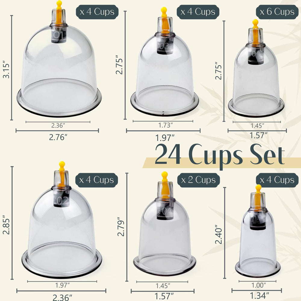 DEFUNX 24-cup set with varied sizes for targeted therapy at home.