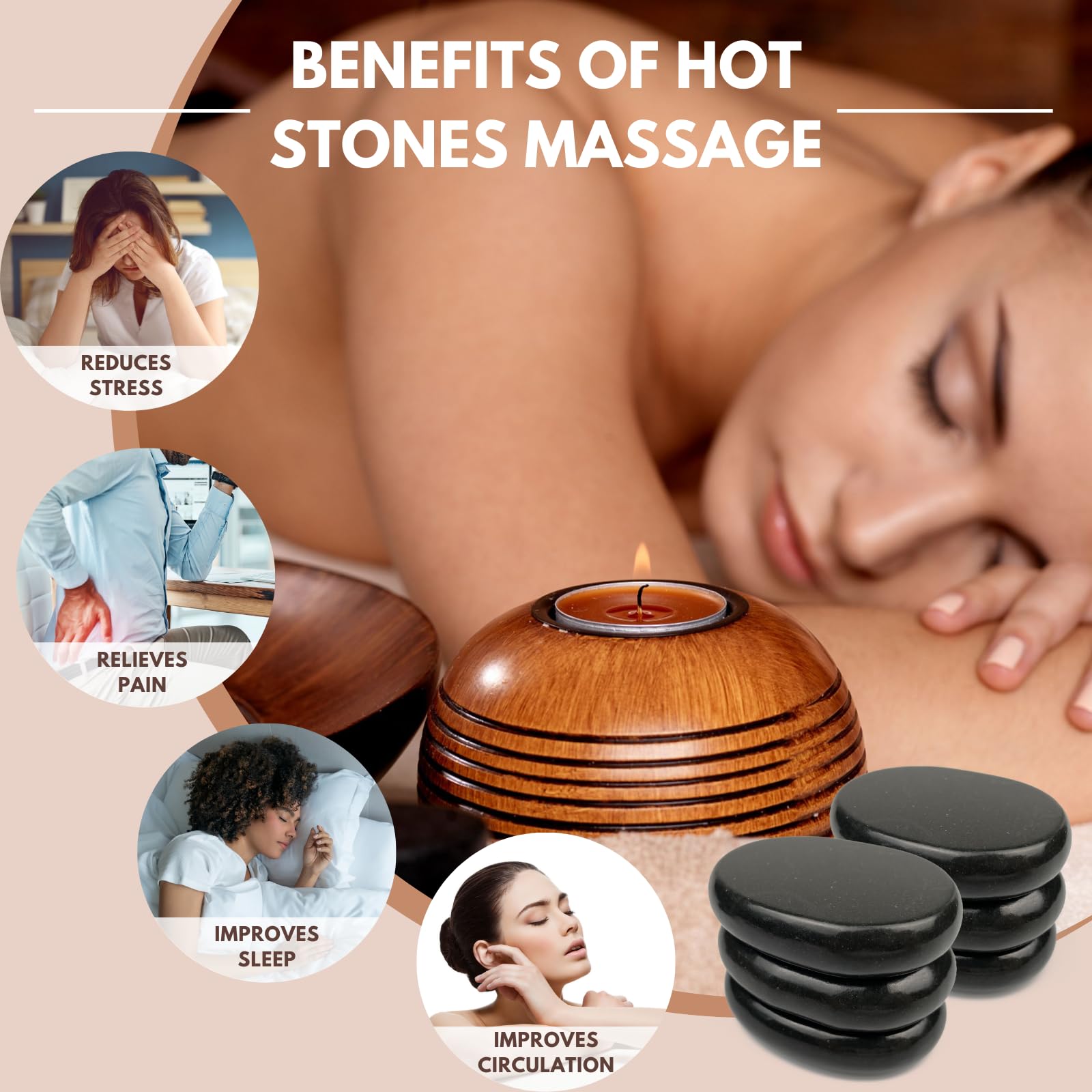 DEFUNX basalt stone kit in a cozy home spa scene for relaxation.