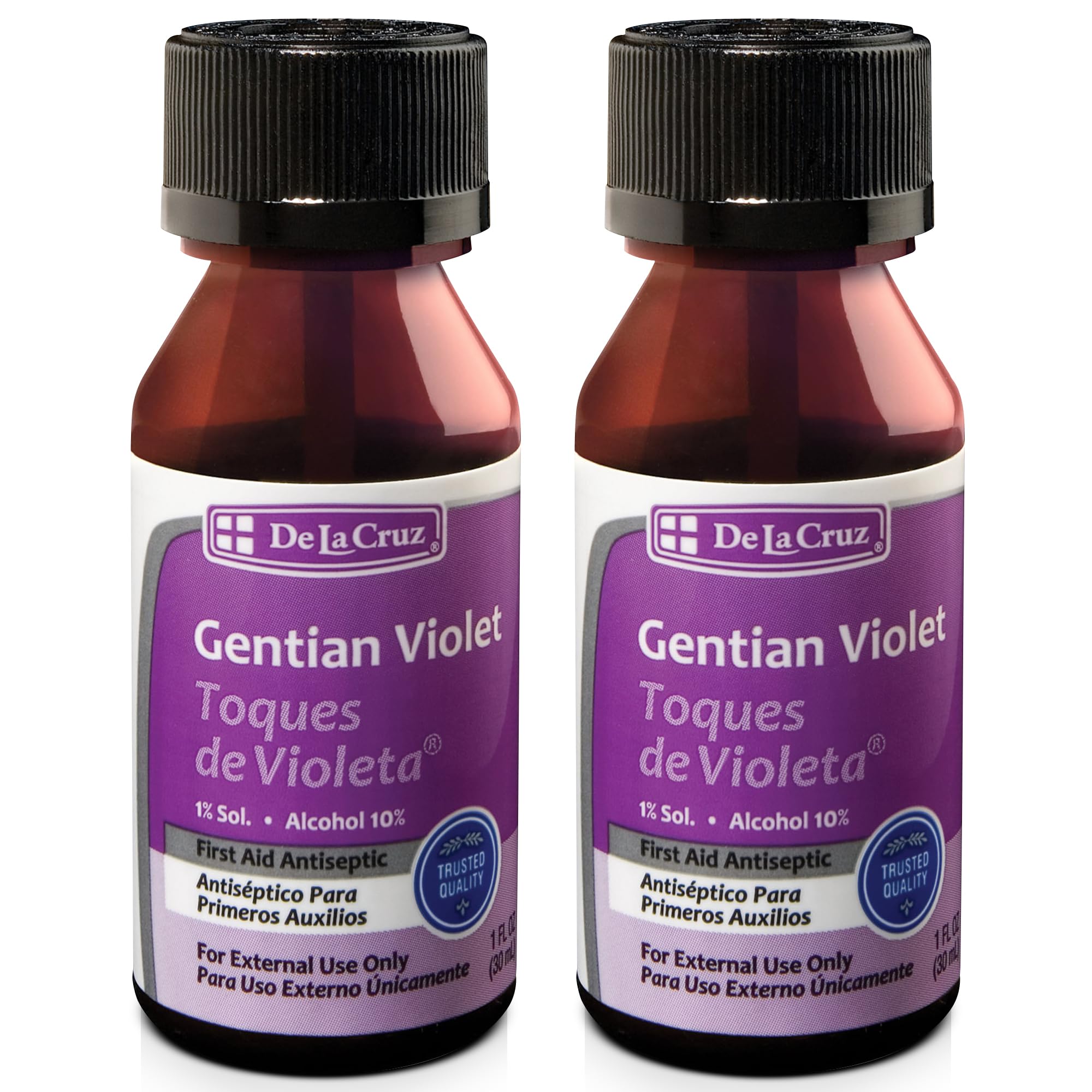 De La Cruz Gentian Violet 1% bottle front view for minor cuts and scrapes.