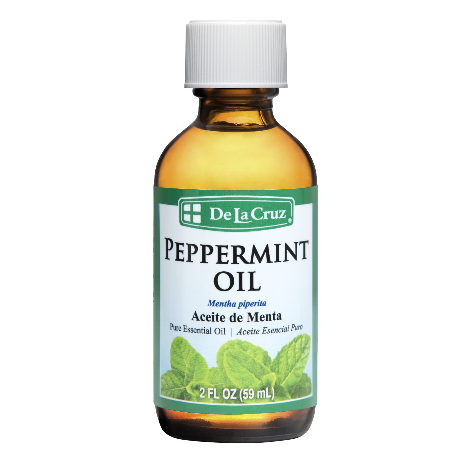 De La Cruz Peppermint Oil bottle for refreshing aromatherapy sessions