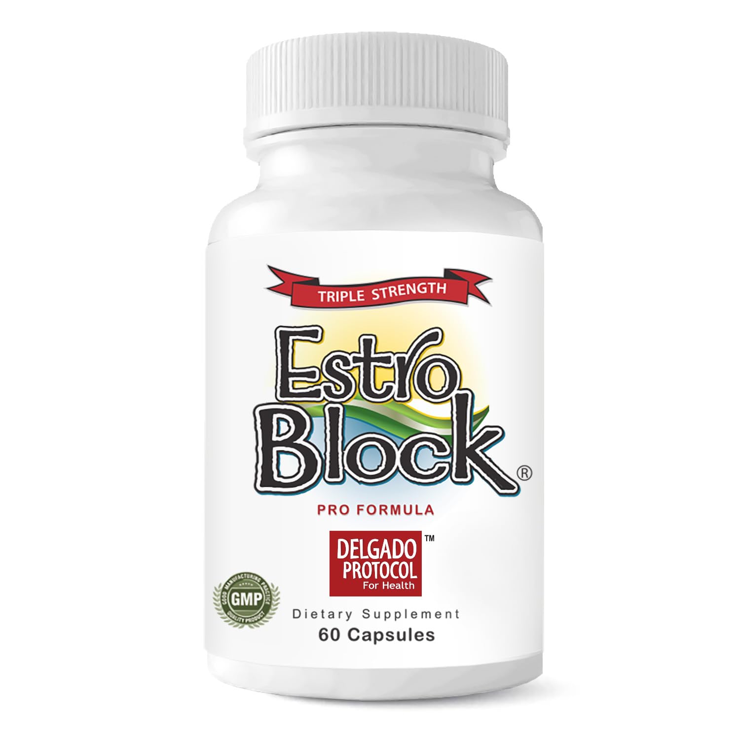 Delgado Protocol EstroBlock Pro triple-strength bottle front suggesting hormonal balance potential.