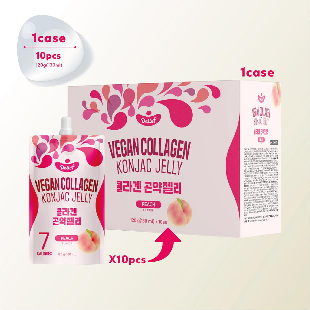 Delief vegan collagen konjac jelly peach ingredients label on bright packaging