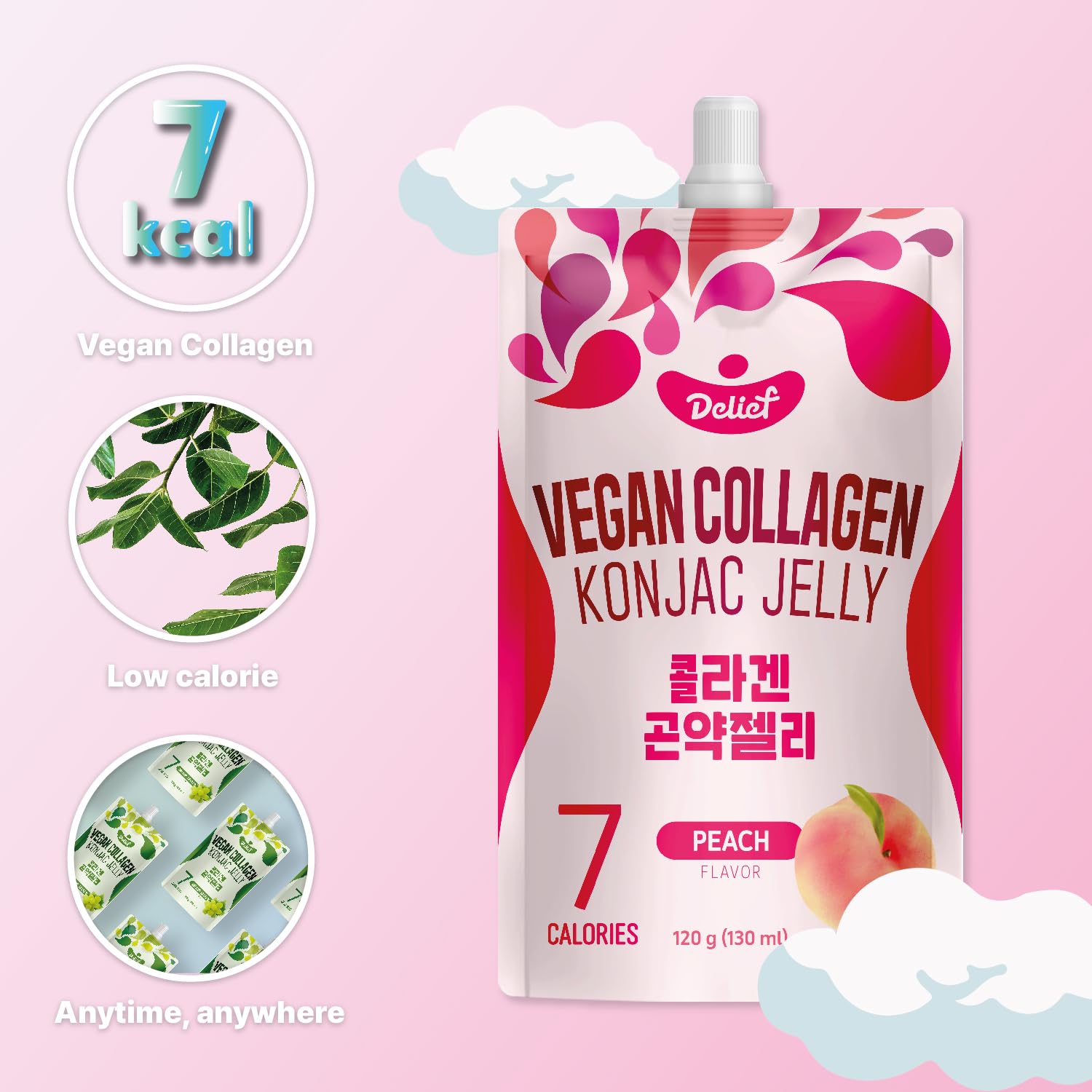 Delief vegan collagen konjac jelly peach packaging with box for travel