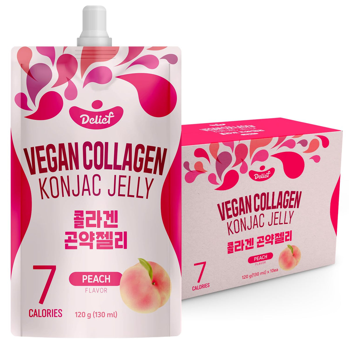 Delief vegan collagen konjac jelly peach pouch front — portable snack option