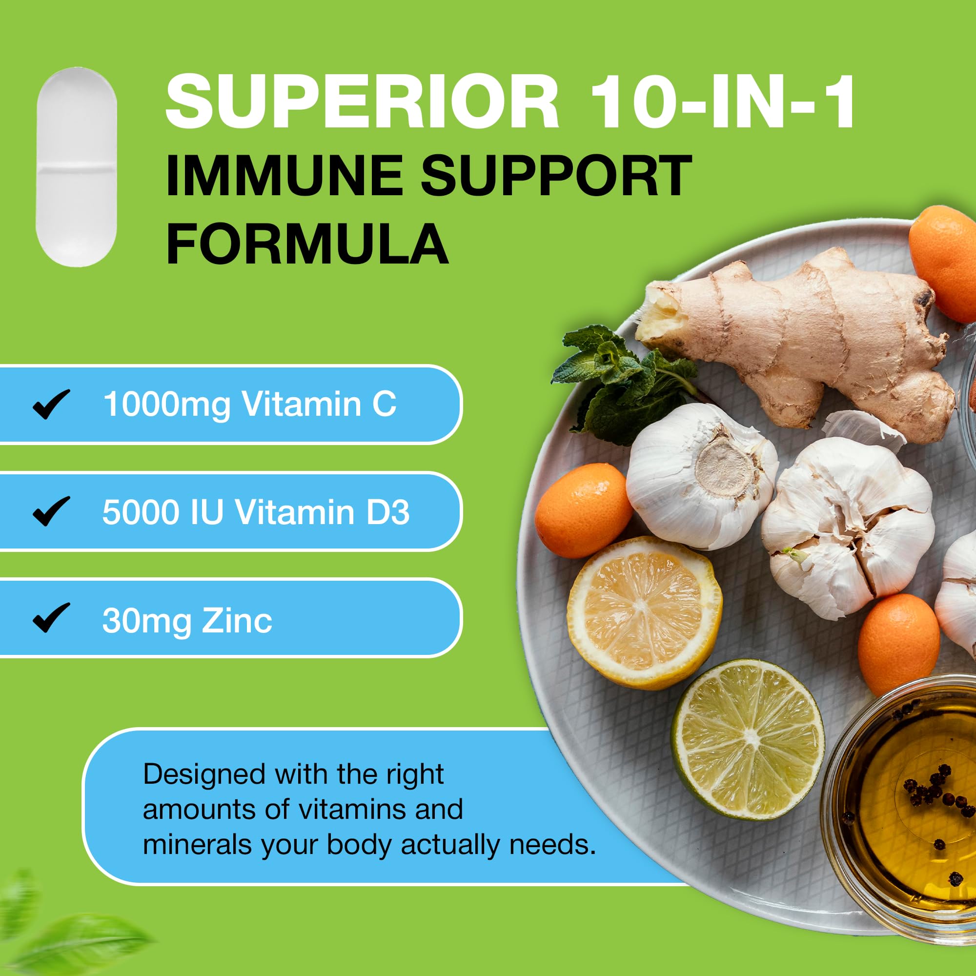 Deloma Health vitamin D3 5000 IU panel highlights immune support ingredients.