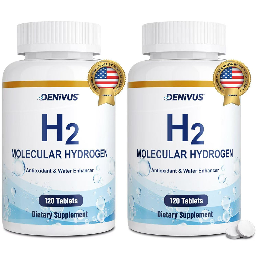 Denivus hydrogen tablets front pack for convenient daily hydration.
