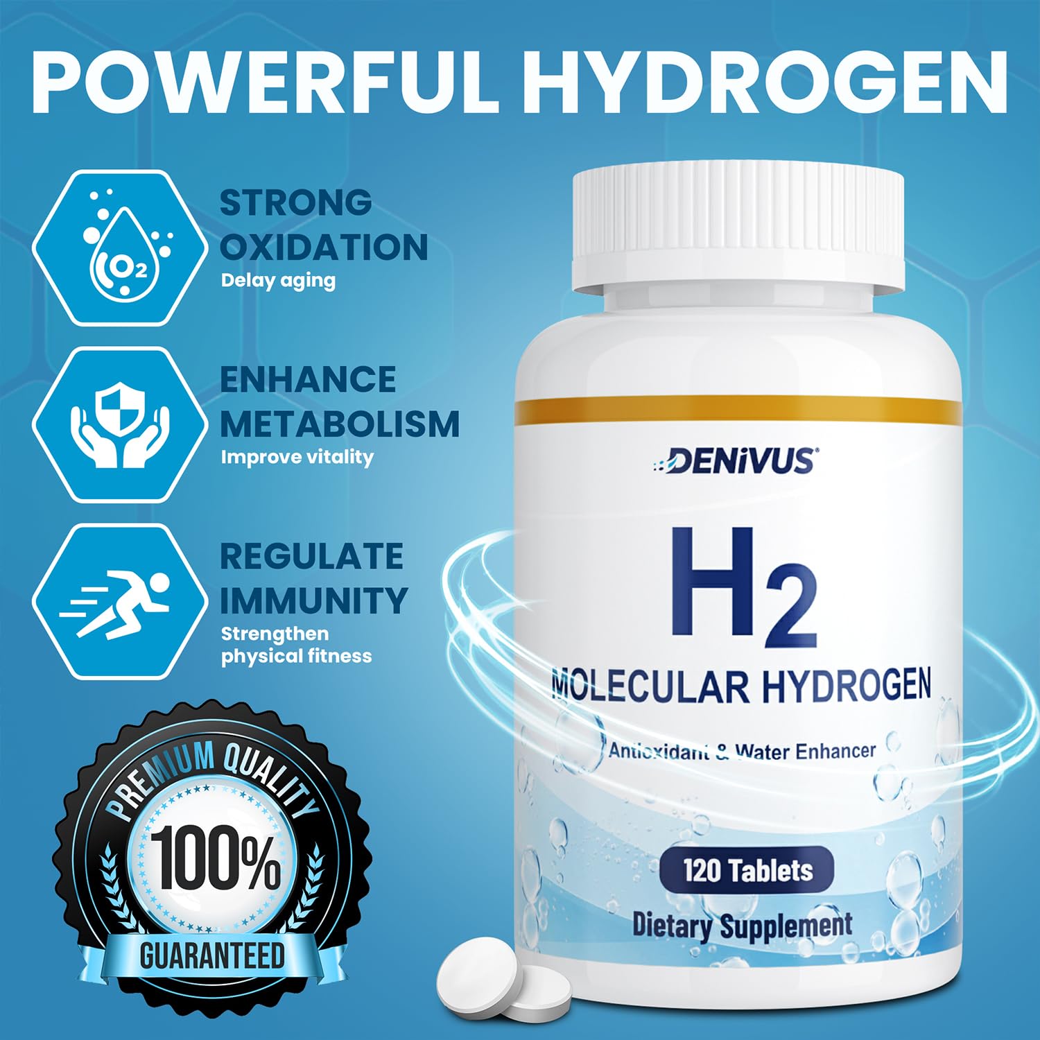 Denivus hydrogen tablets magnesium ingredient highlighting mineral support.