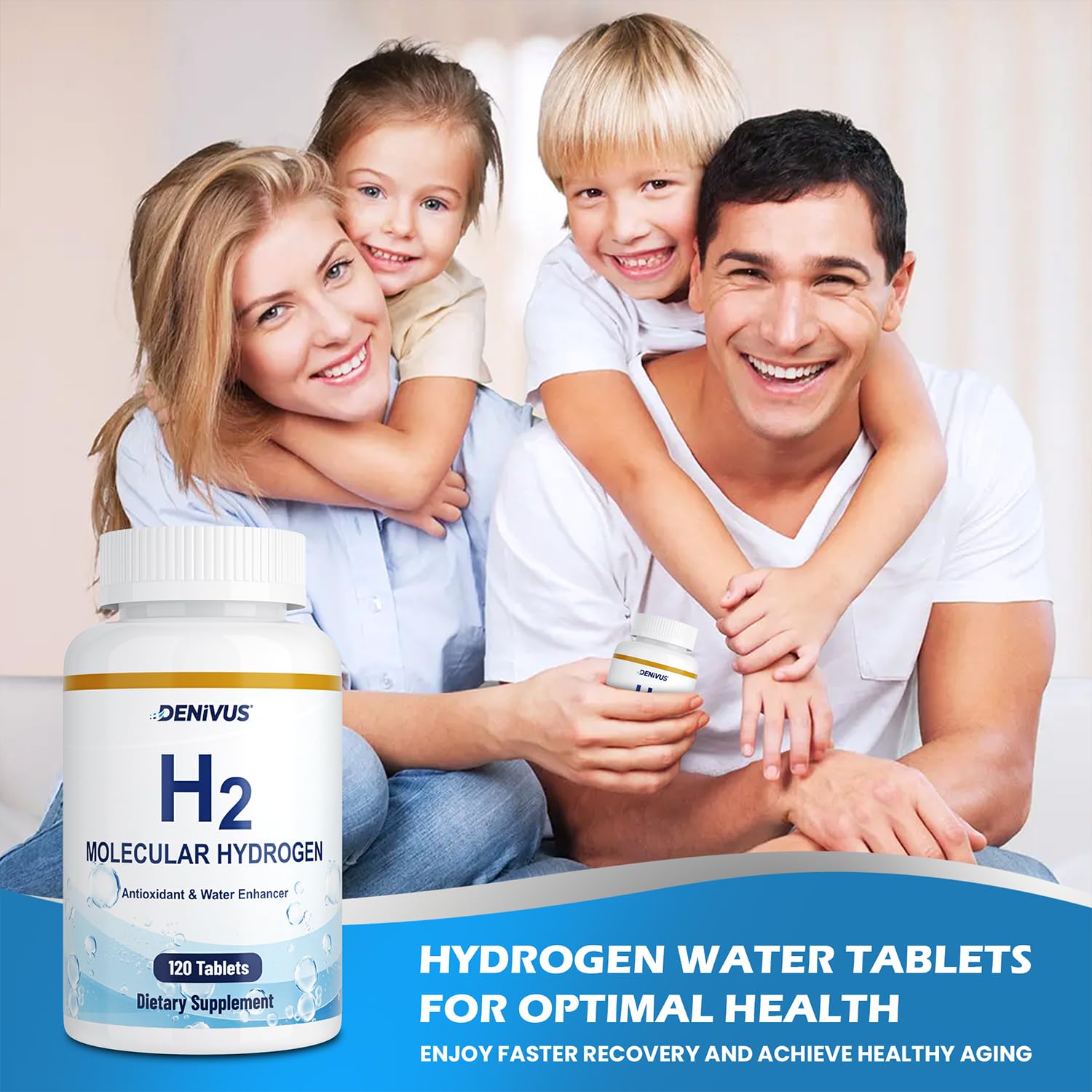 Denivus hydrogen tablets office use scene for quick brain-boost hydration.