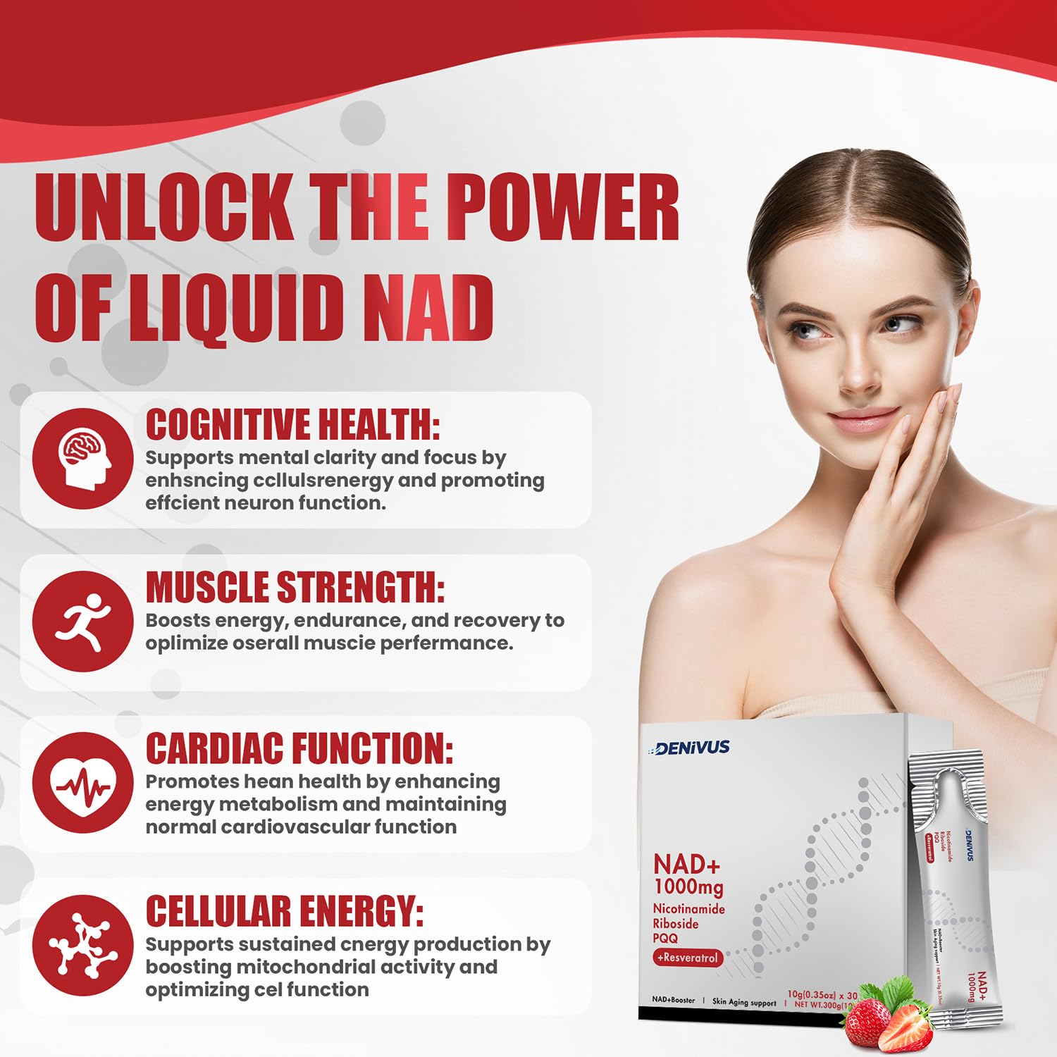Denivus NAD+ berry flavor liquid ready to drink as daily boost