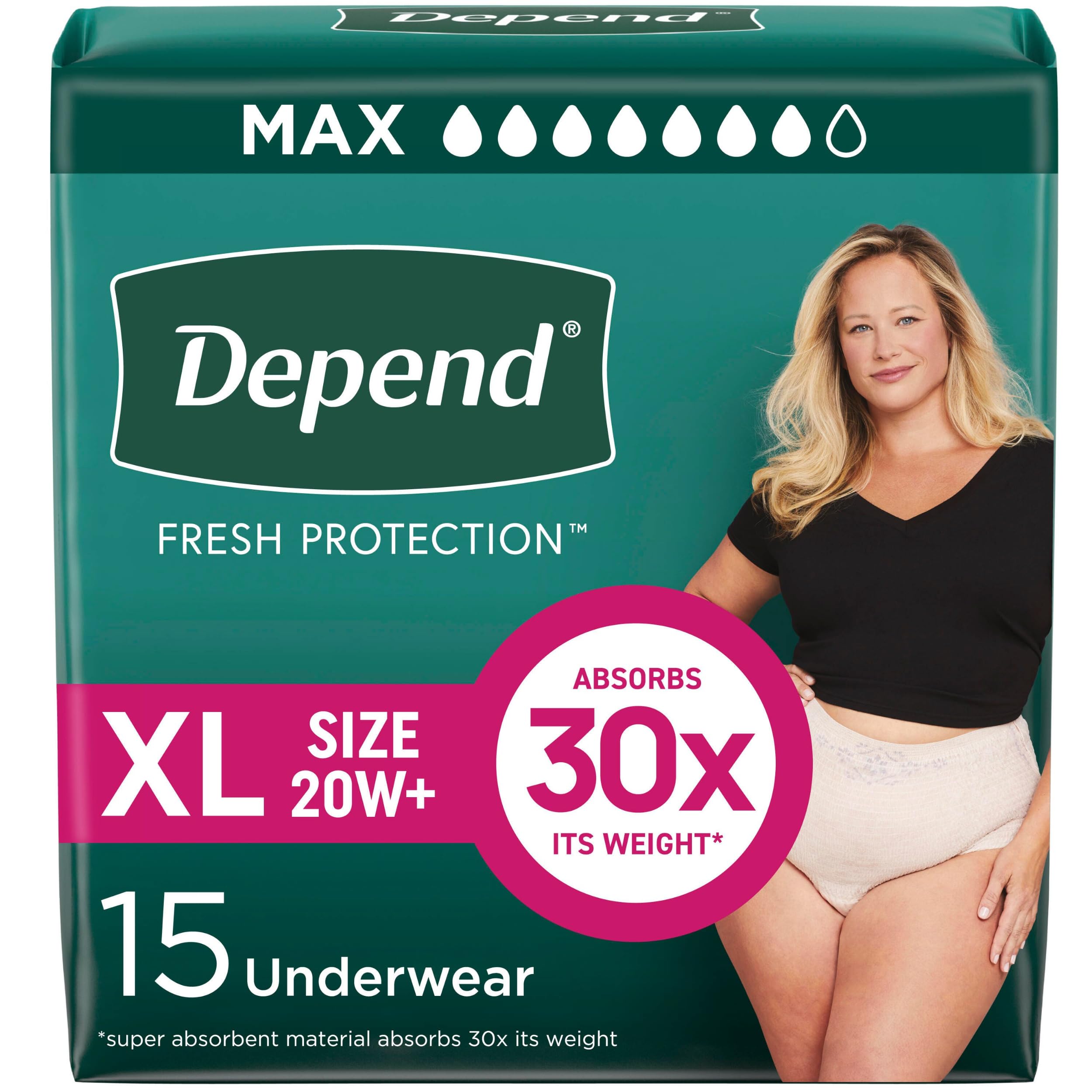 Depend Fresh Protection extra-large underwear for daytime wear in blush.