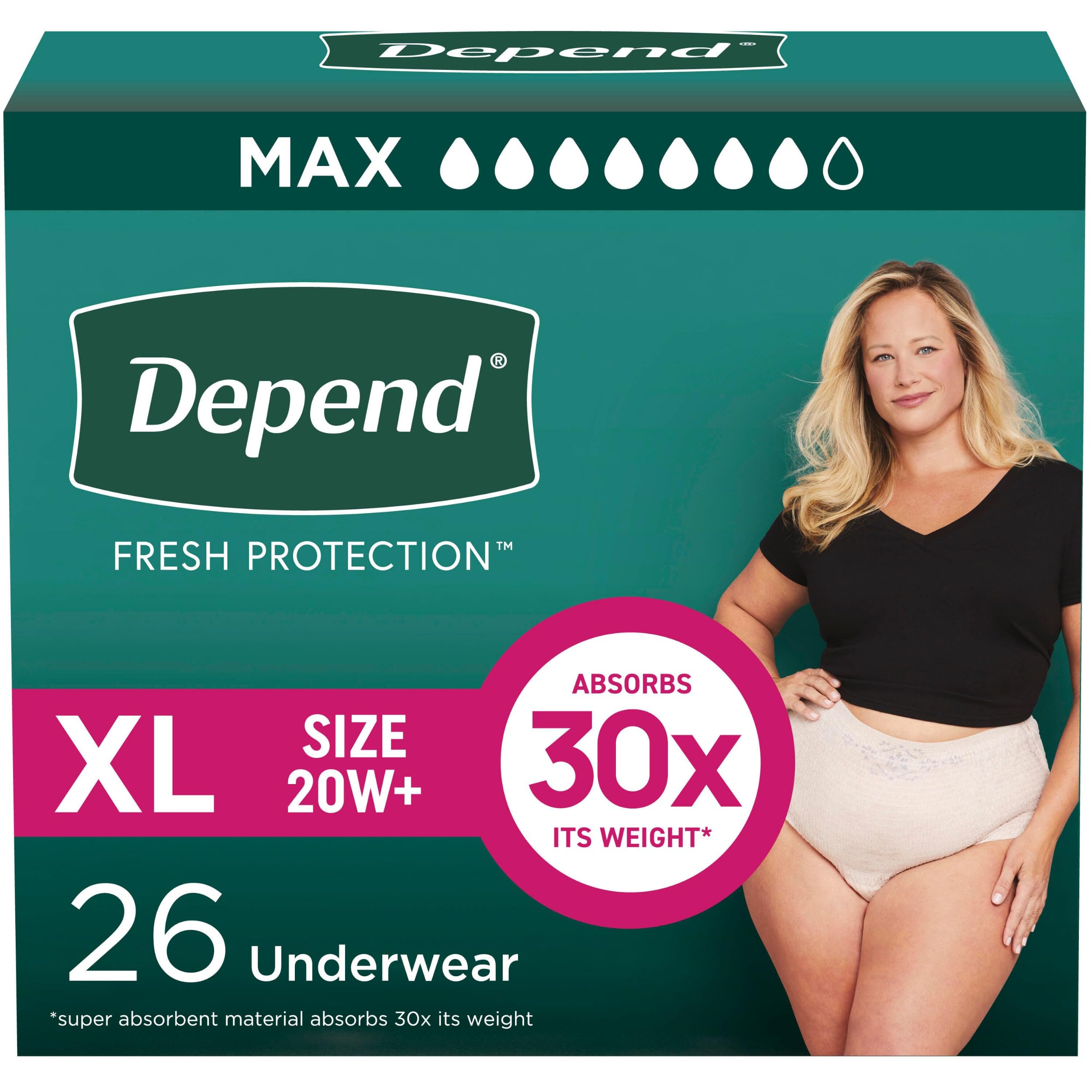 Depend Fresh Protection extra-large underwear for all-day protection and comfort.