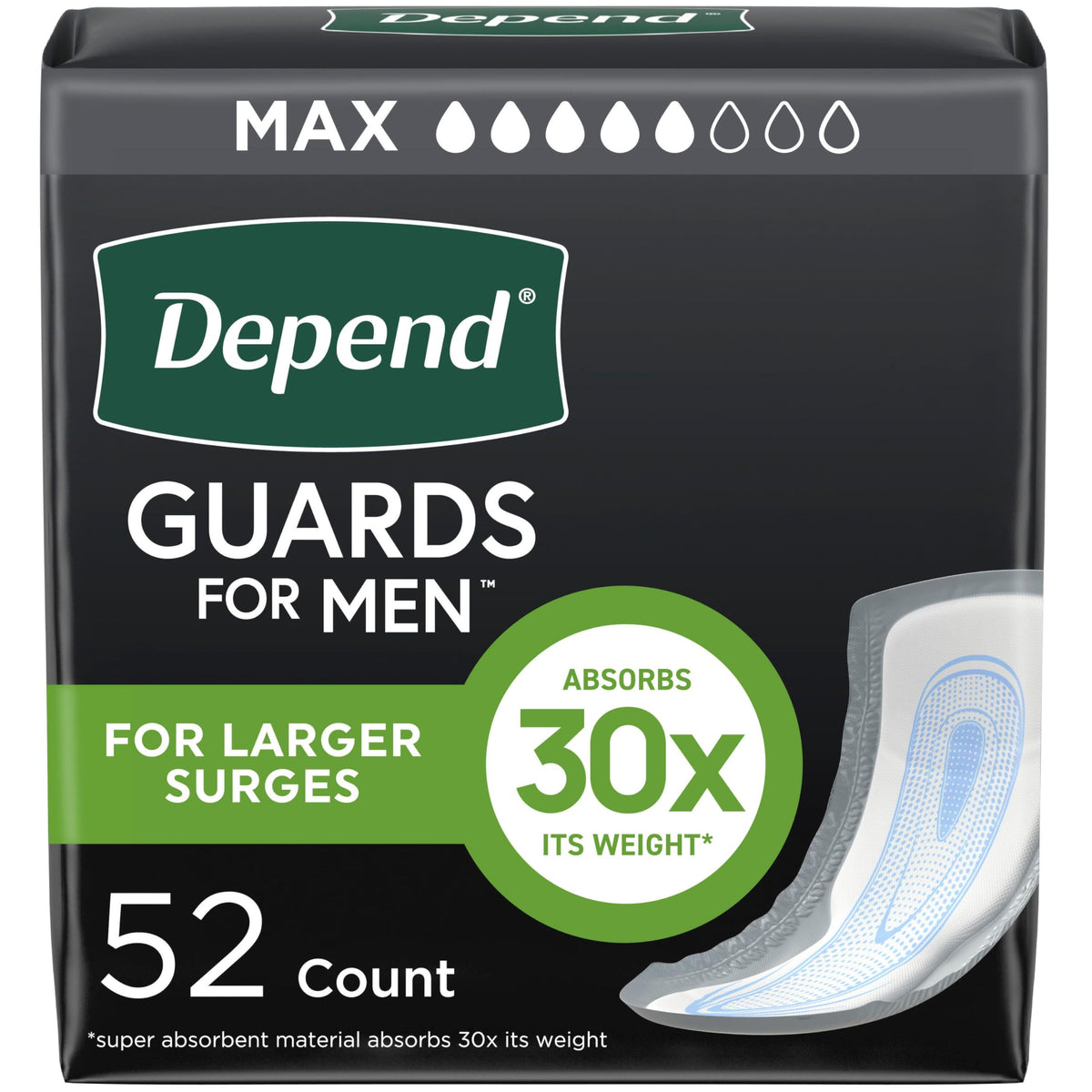 Depend Guards for Men maximum absorbency pad for secure protection