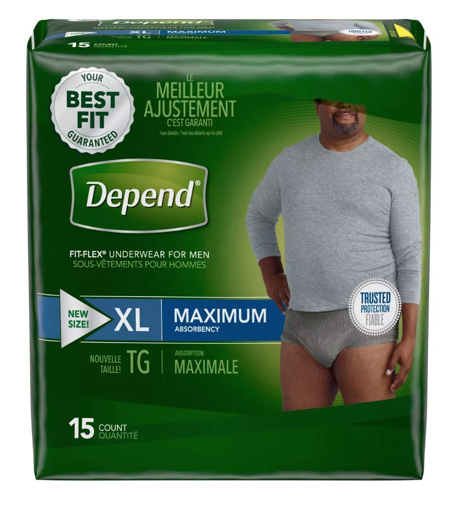 Depend Men FitFlex Max Extra Large underwear pack shot showing discreet design for everyday wear