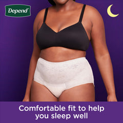 Depend Night Defense wicks away moisture for a dry night experience.
