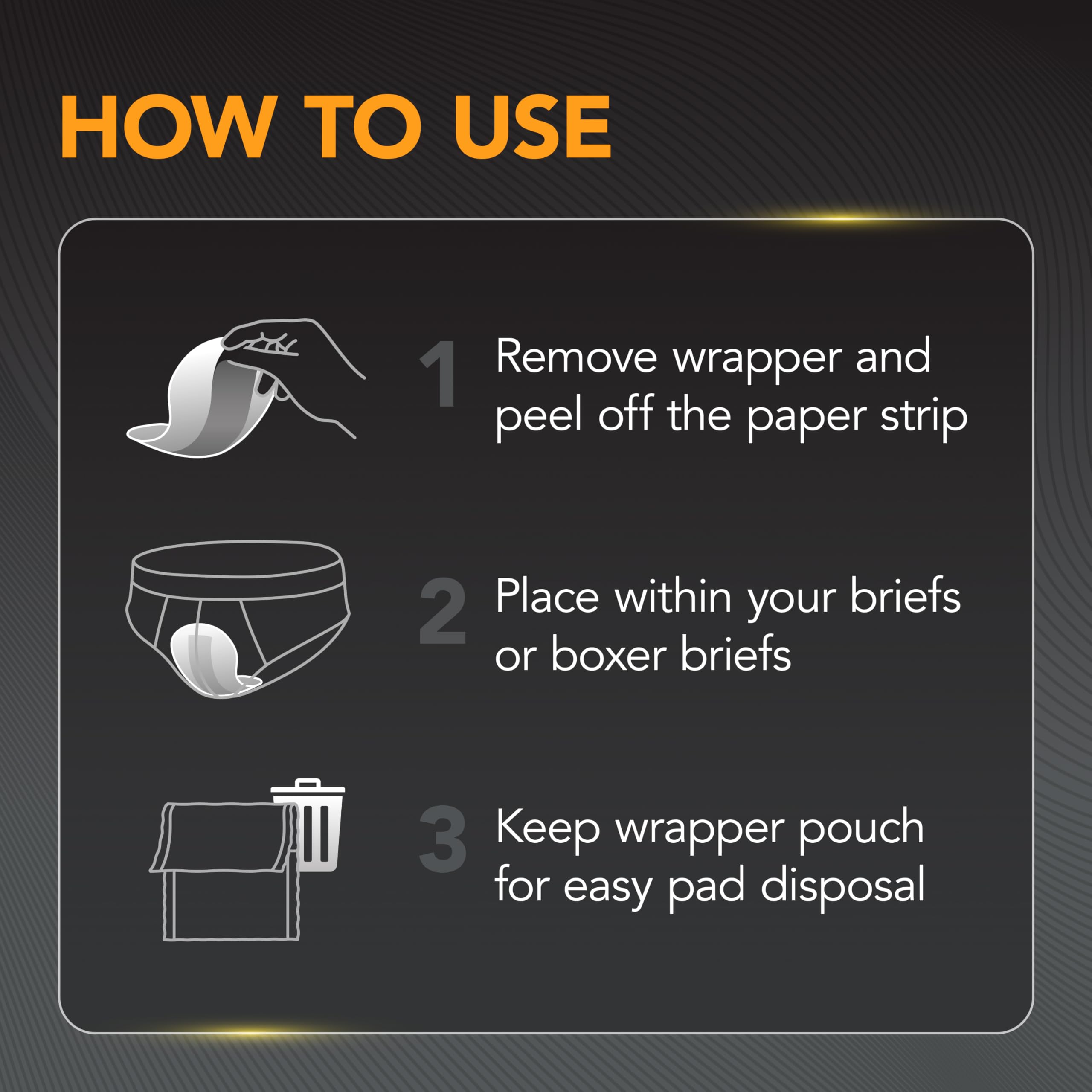 Depend Shields for Men designed to fit in briefs or boxer briefs.