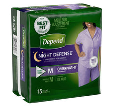 Depends Women discreet beige overnight underwear worn under sleepwear.