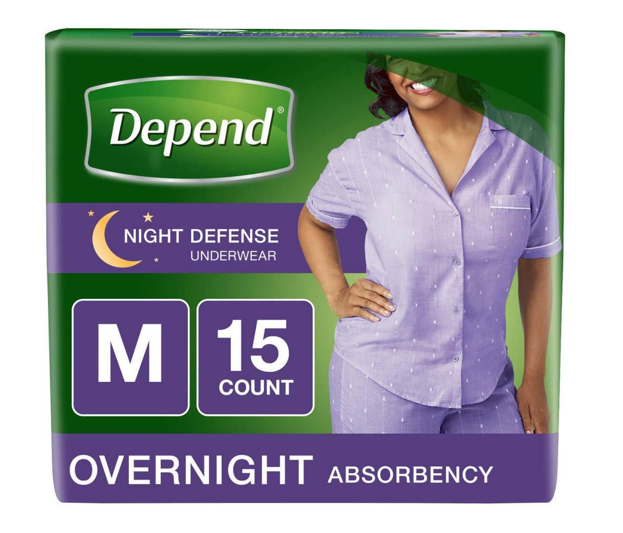 Depends Women maximum absorbency nighttime underwear in beige under sheets.