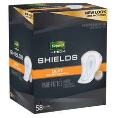 DependsMen Shield ultra-thin pad adheres to briefs for discreet protection.