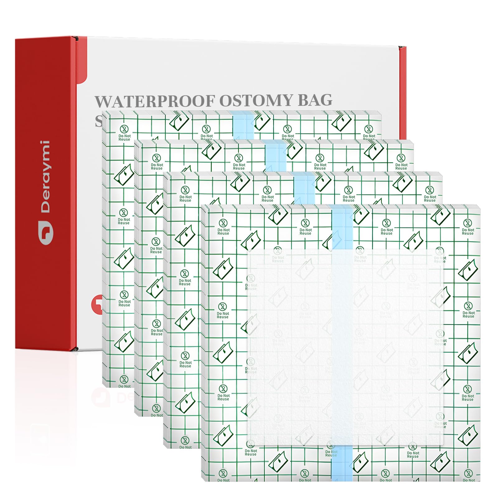 Deraymi waterproof ostomy shower cover protects 10x10 pouches during showers