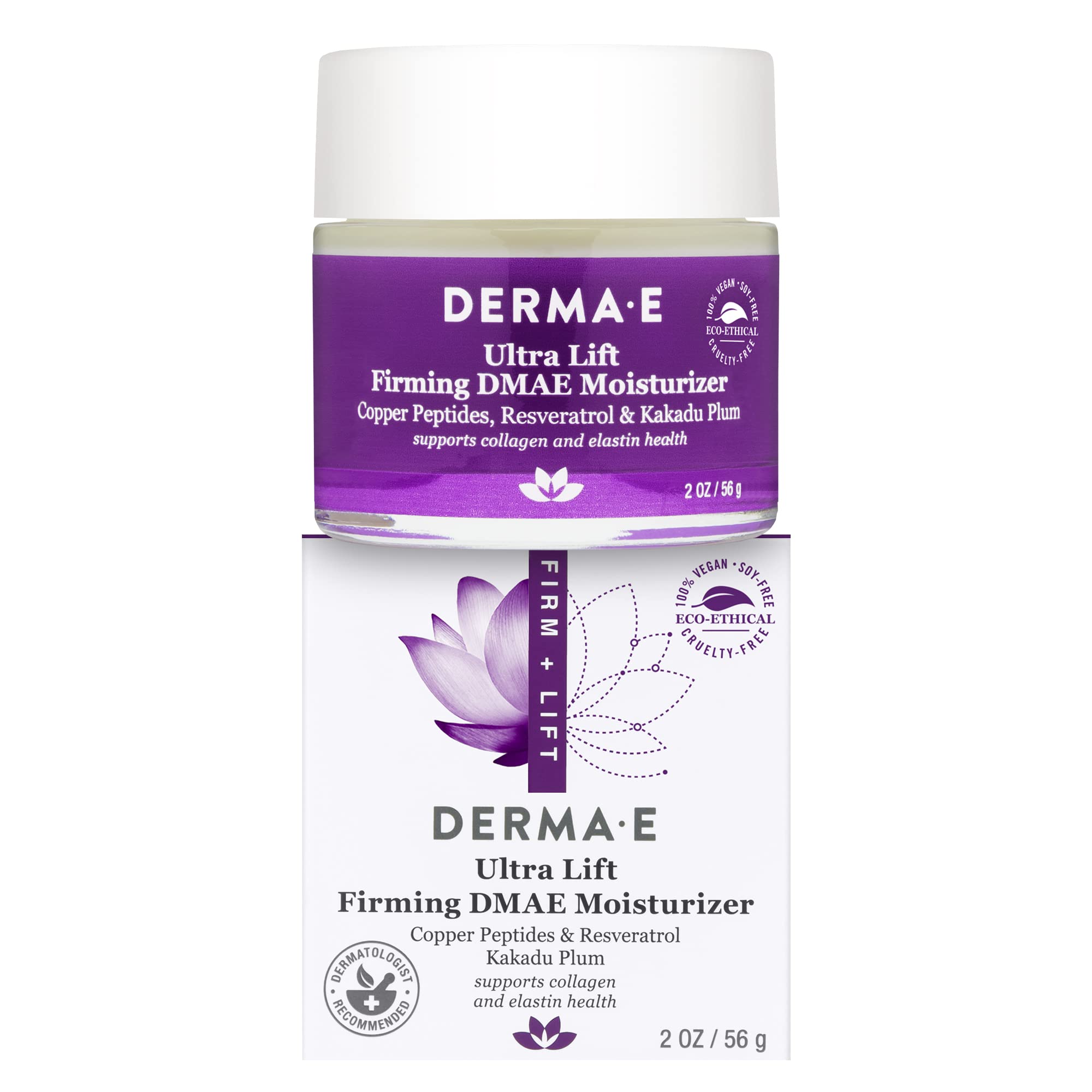 Derma E Firm + Lift application on clean skin suggesting daily use.