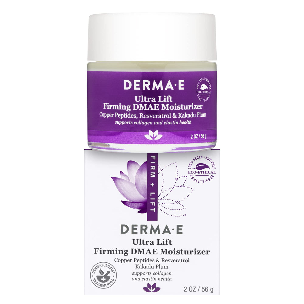 Derma E Firm + Lift application on clean skin suggesting daily use.