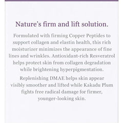 Derma E Firm + Lift DMAE label close-up emphasizing active ingredients.
