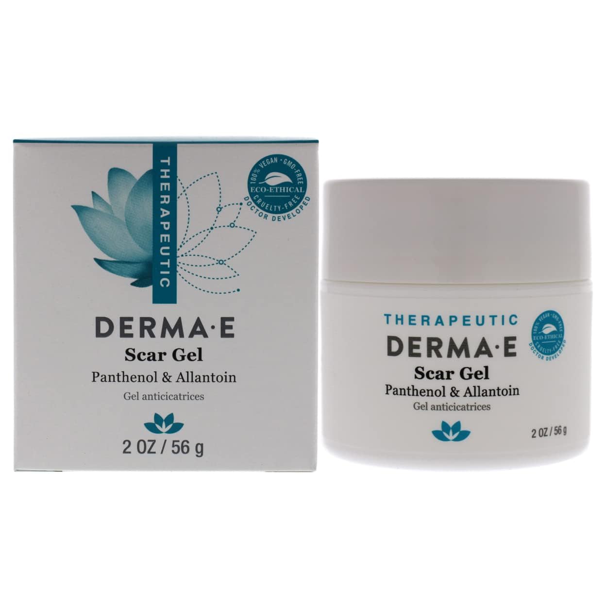 Derma E Gel Scar bottle front view showing easy-to-use scar gel for daily skincare