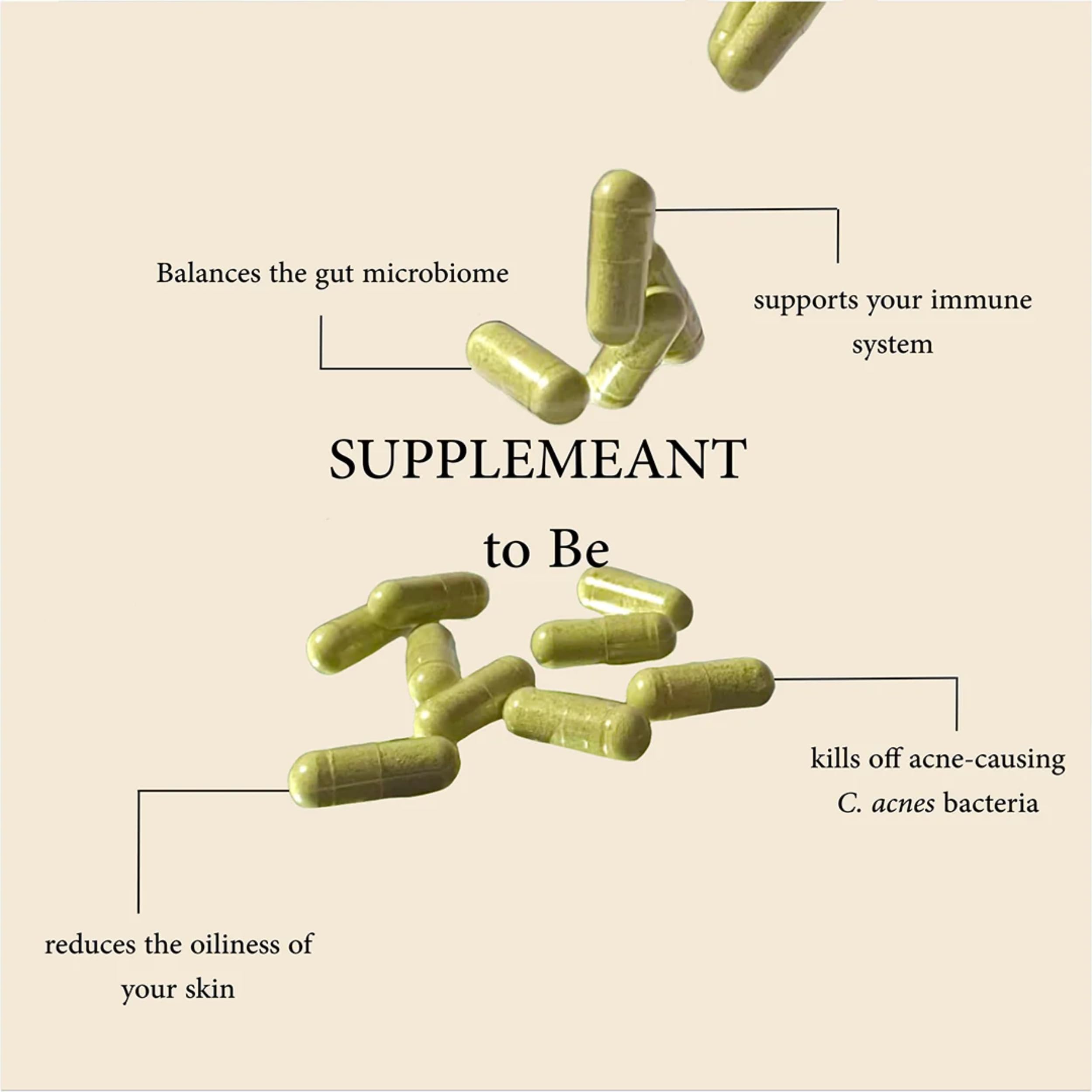 Dermala FOBO Supplemeant spinach extract visual emphasizes natural nourishment.