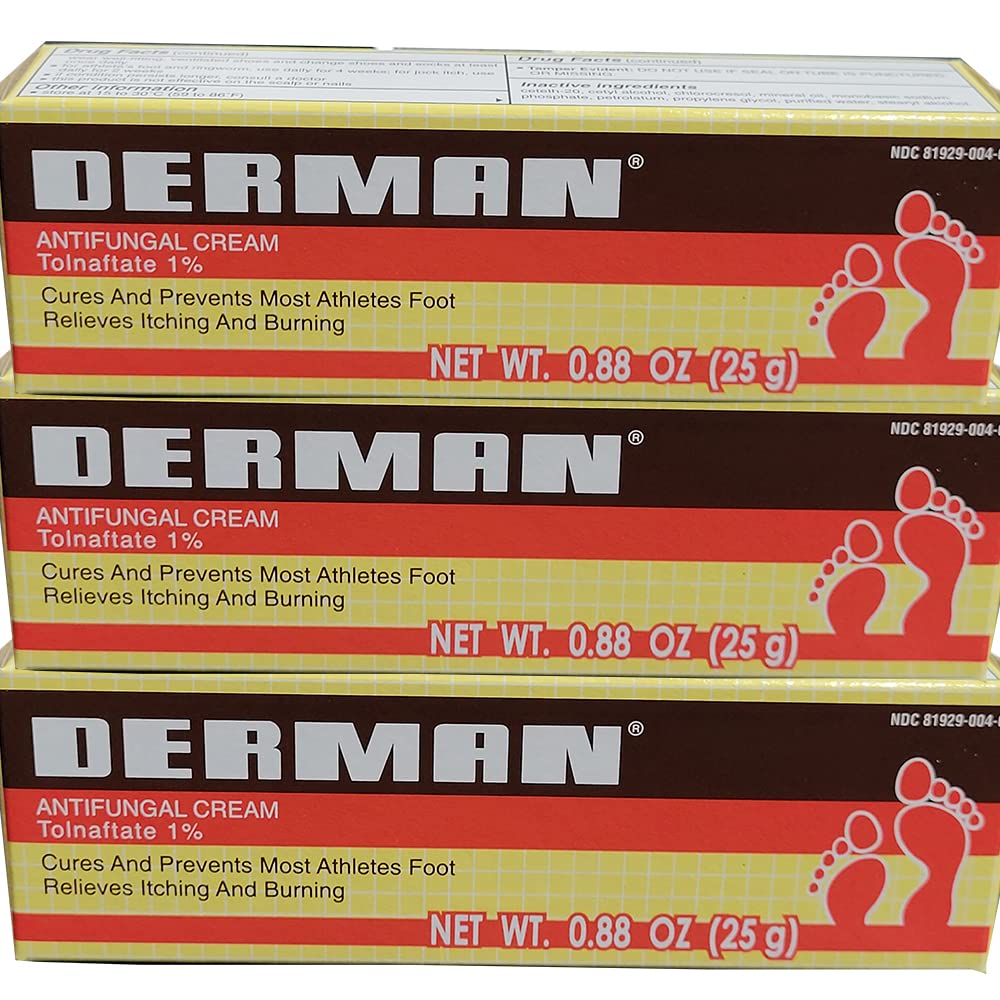 Derman antifungal cream applied to toe area relieves itching and restores comfort
