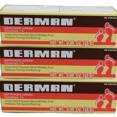 Derman antifungal cream applied to toe area relieves itching and restores comfort