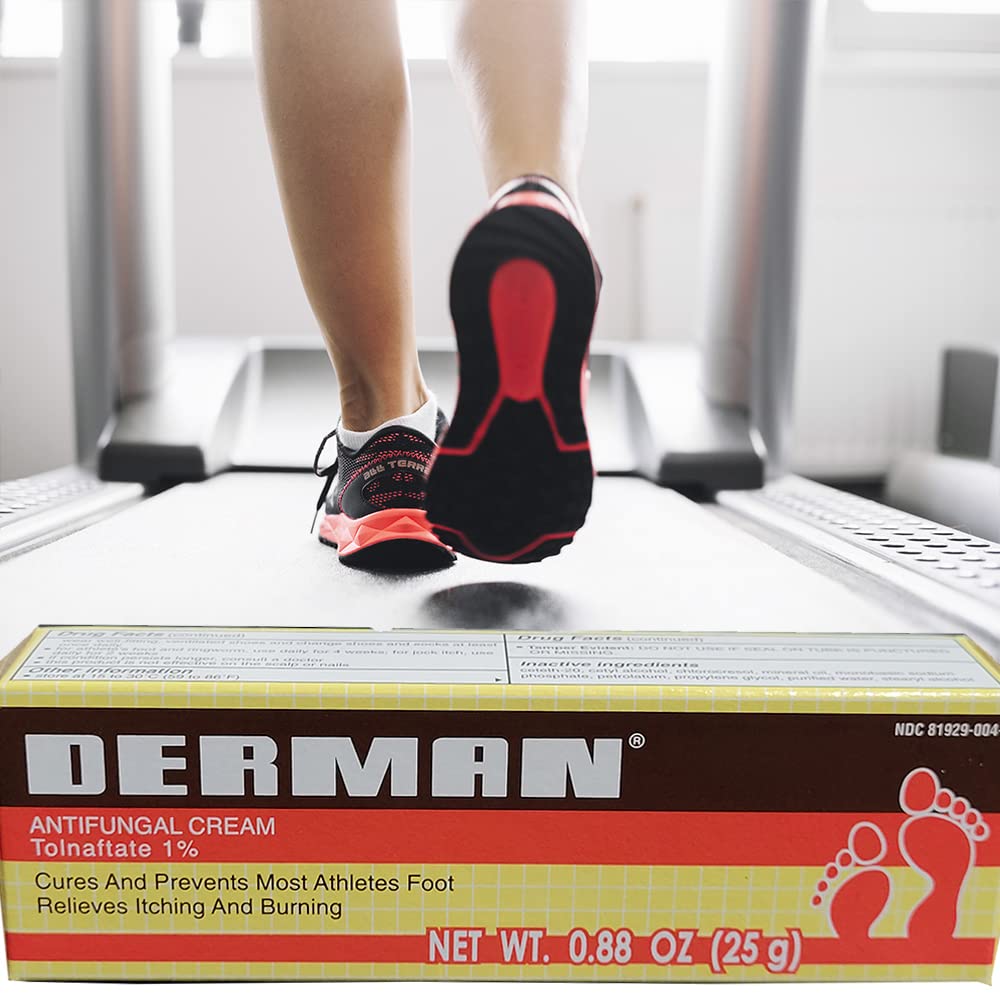 Derman antifungal cream beside ventilated shoes for daily use
