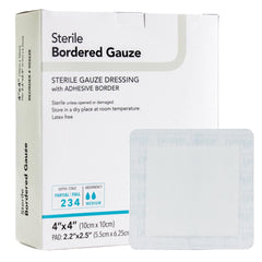 DermaRite bordered gauze dressing in package, sterile and ready for use.