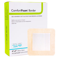 DermaRite ComfortFoam Border with soft silicone adheres gently to skin for pain-free dressing changes.