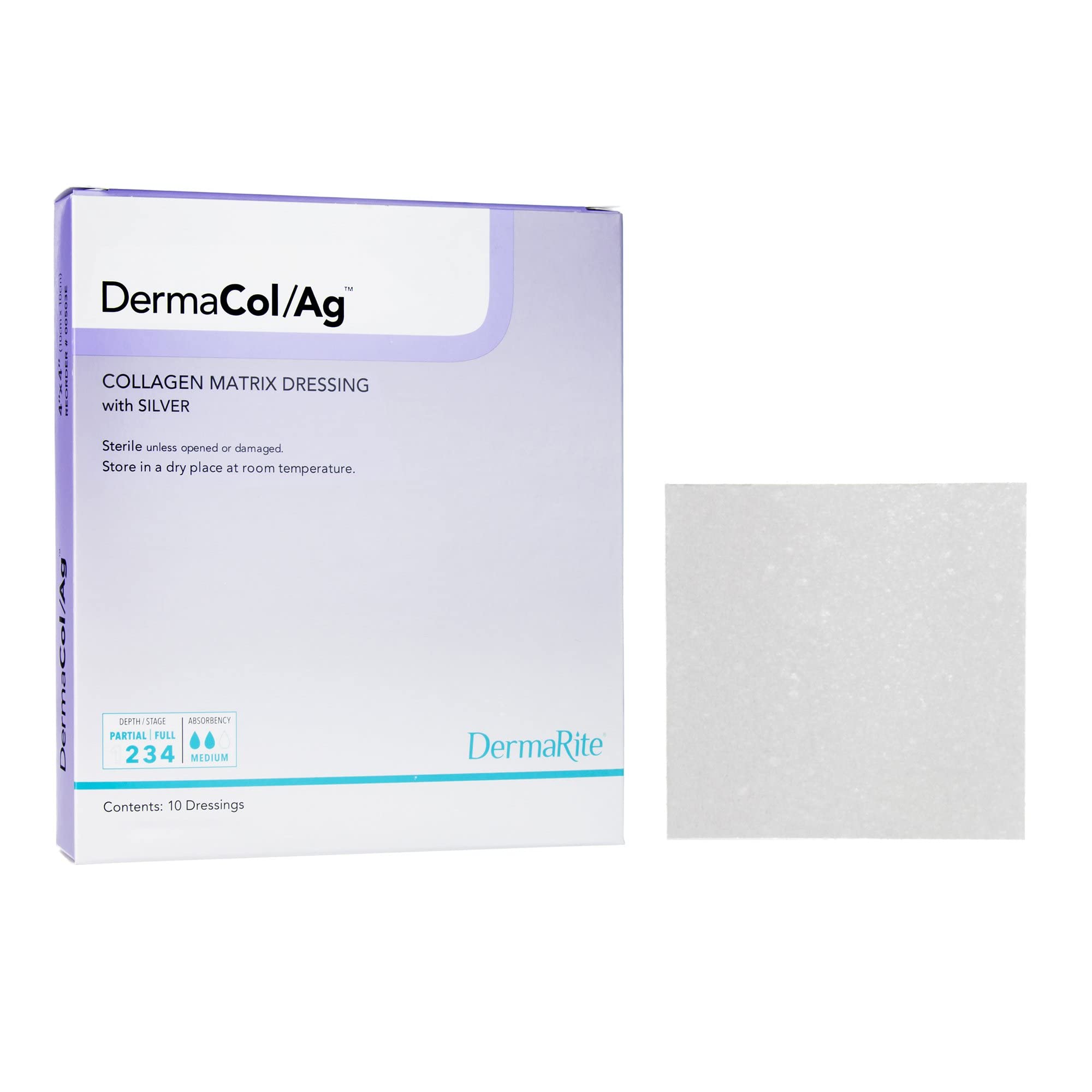 DermaRite Dermacol Ag dressing package ready for clinical use in care facilities