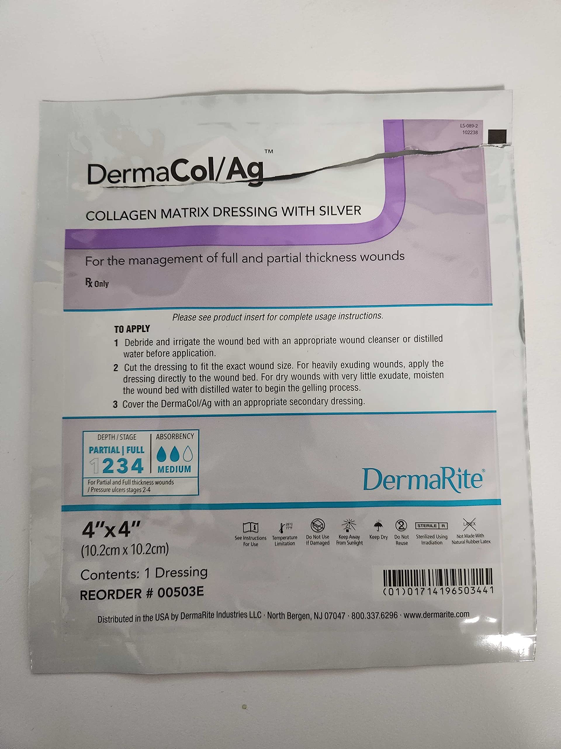 DermaRite Dermacol Ag dressing unwrapped for quick sterile application