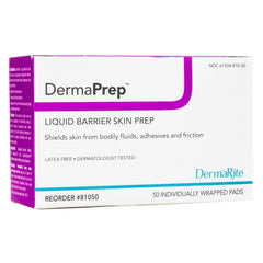 Close-up of DermaPrep pad being applied to skin to protect peri-wound areas.