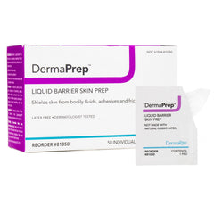 DermaRite DermaPrep packaging displaying liquid barrier pads for skin protection.