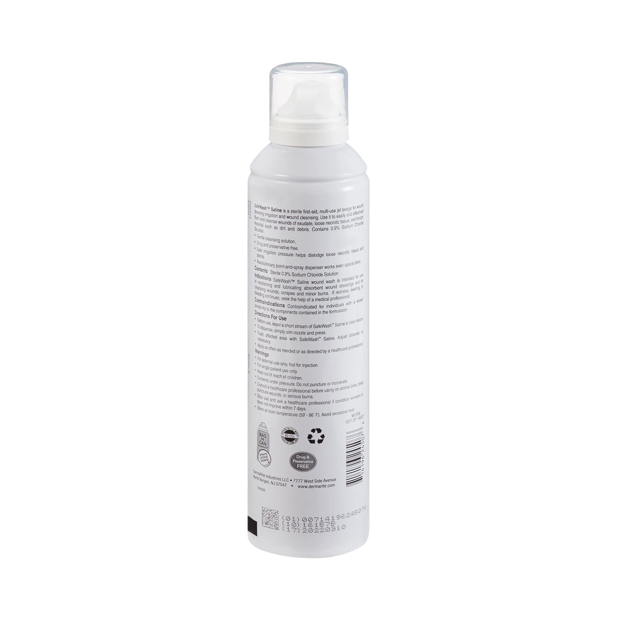 DermaRite Safe Wash Wound Saline use scene demonstrates easy application and sterile handling.