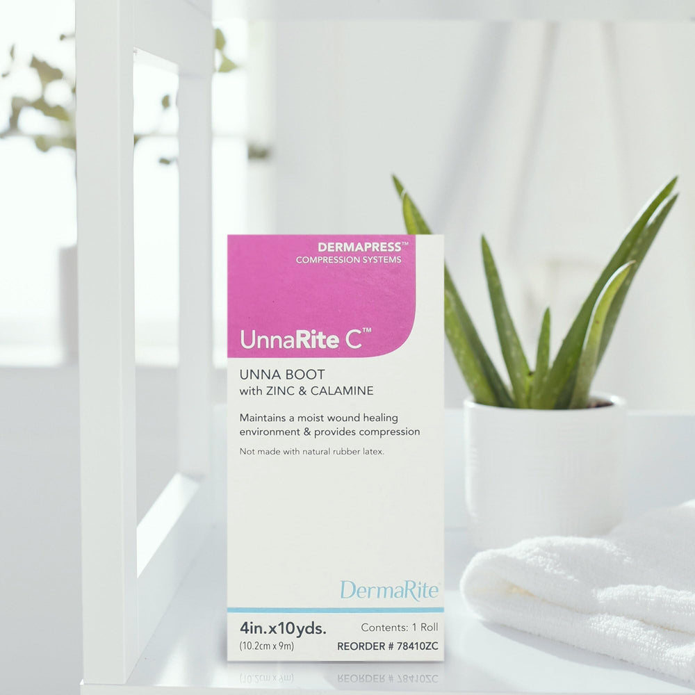 DermaRite UnnaRite C Unna Boot delivers gentle compression for safe leg support.