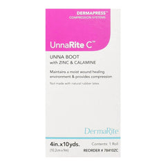 DermaRite UnnaRite C Unna Boot packaging shows latex-free design for gentle leg care.
