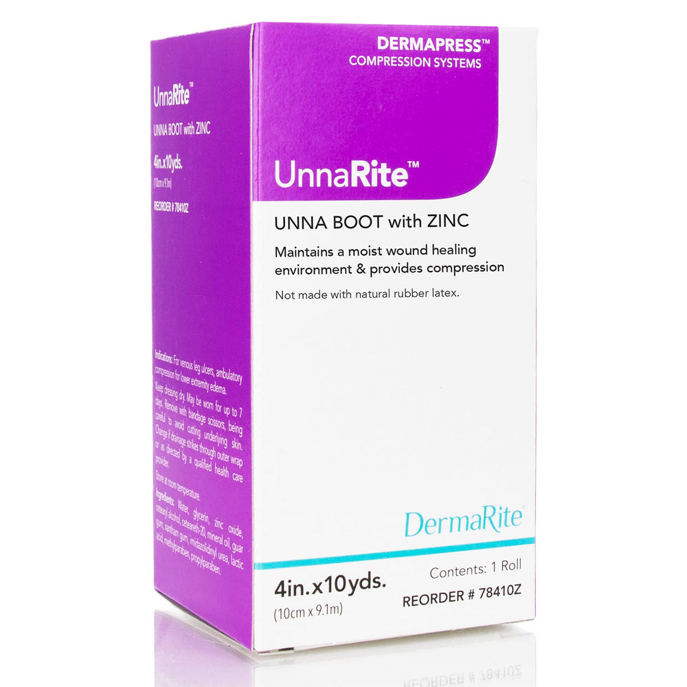 DermaRite UnnaRite C Unna Boot with zinc oxide, 4 in by 10 yd, soothing texture and coverage.