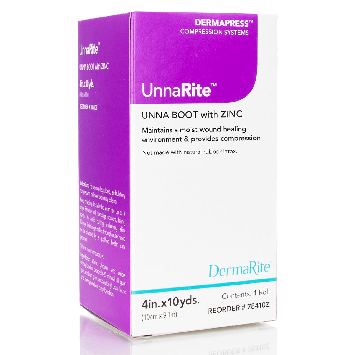 DermaRite UnnaRite C Unna Boot with zinc oxide, 4 in by 10 yd, soothing texture and coverage.