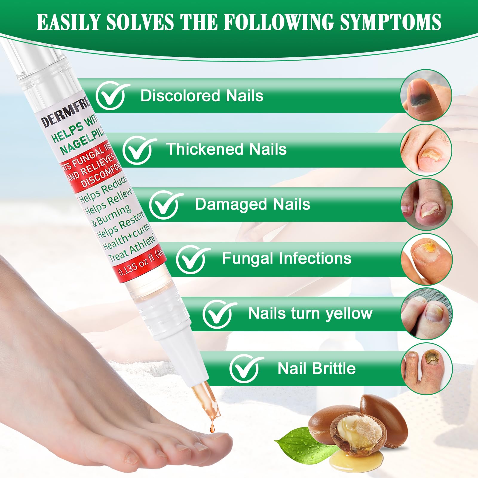 DERMFREE Toe Nail Fungus Renewal Pen three-pack highlights convenient twice-daily use.