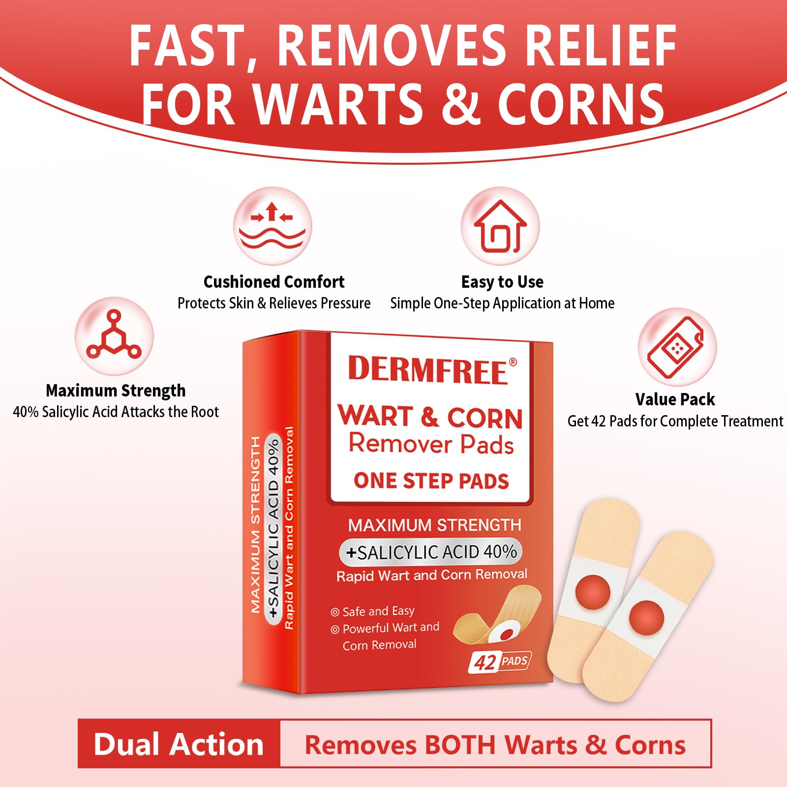 DERMFREE Wart Corn Remover Pads 42-count layout ready for consistent at-home use.