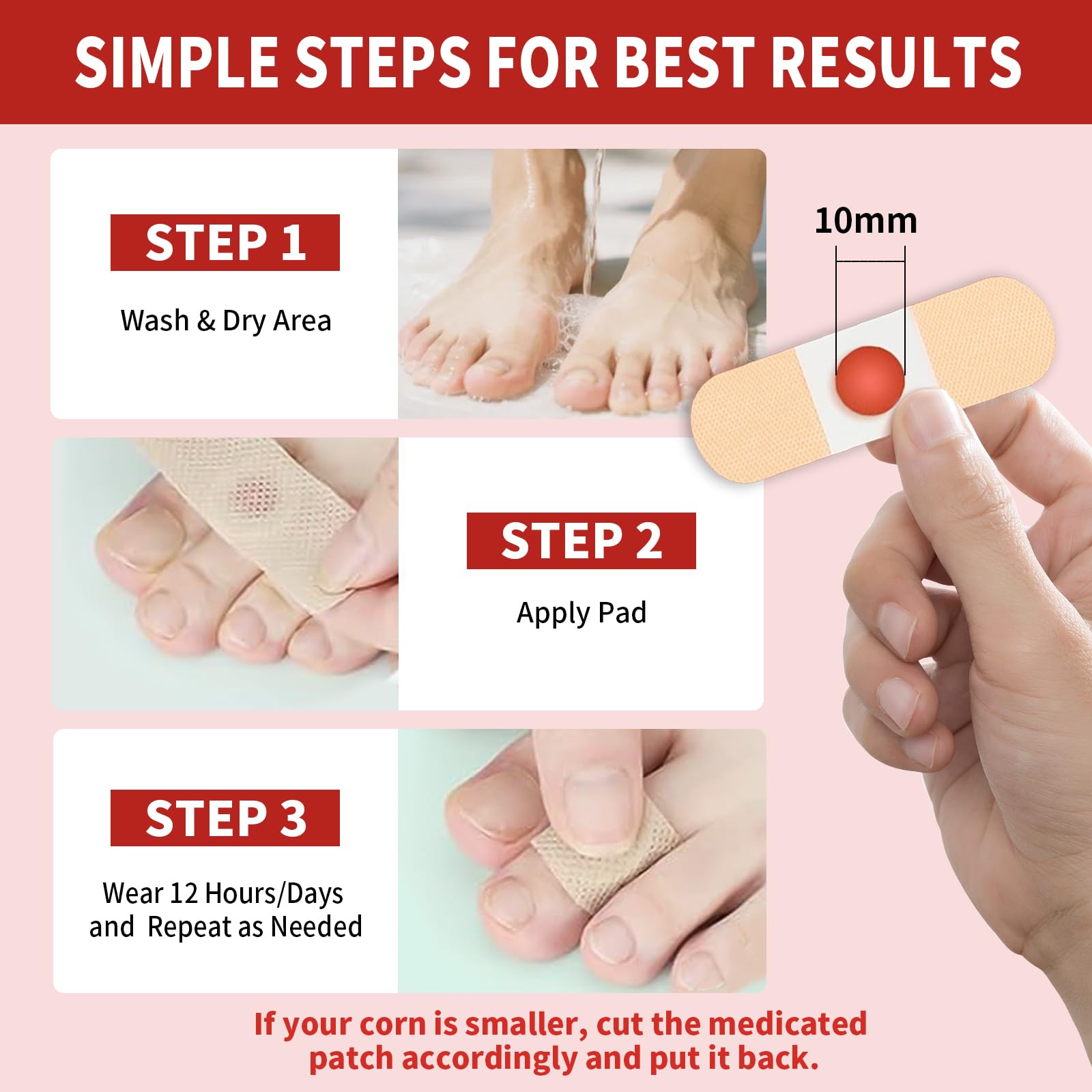DERMFREE pad placed over corn provides targeted contact and cushioning.
