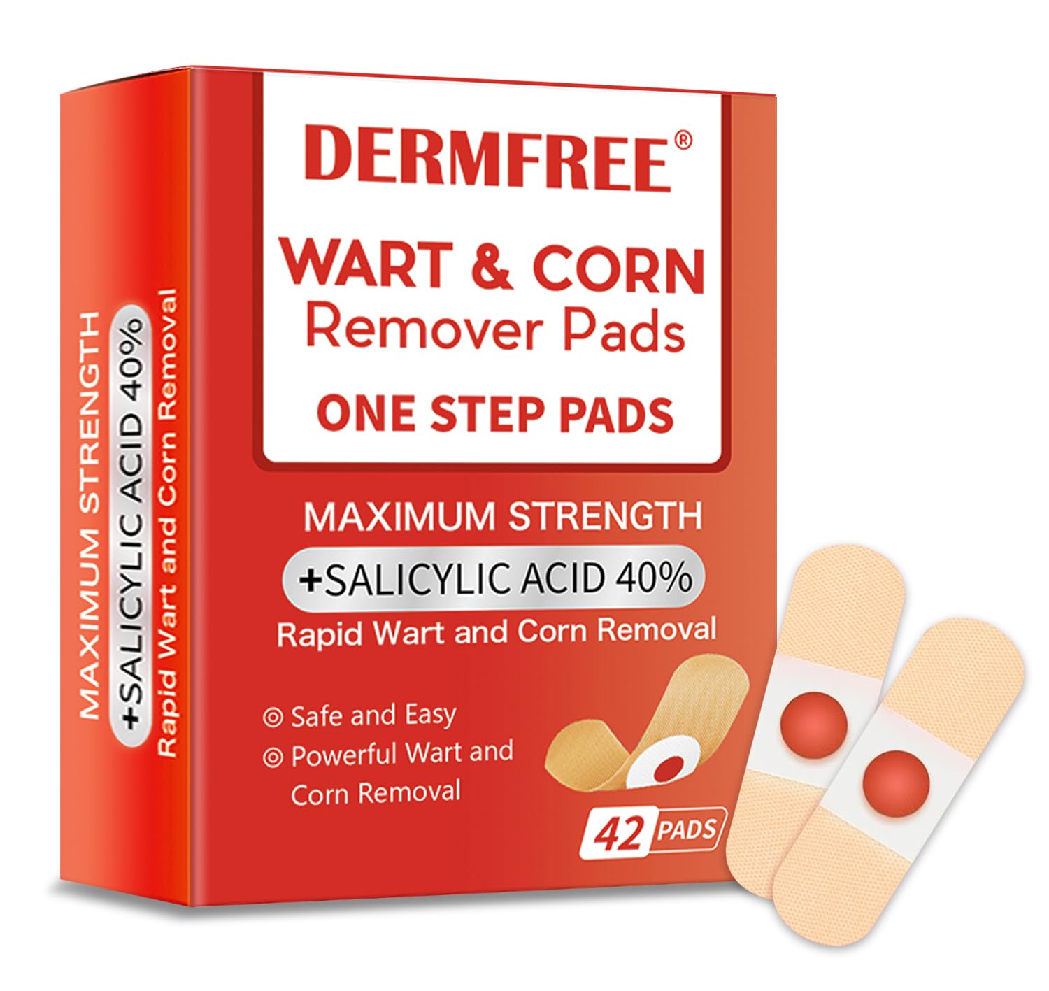 DERMFREE Wart Corn Remover Pads packaging shows a 42-count box for value.
